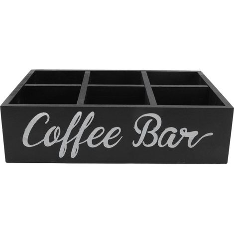 Organisateur de coin café avec séparateur, boîte de rangement en bois pour accessoires de bar à café, sachets de thé et dosettes de café, style campagnard noir (1/5)