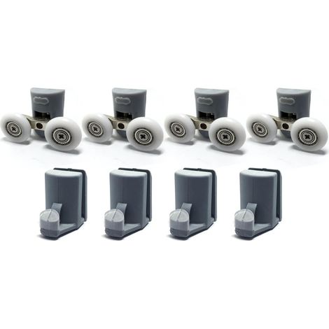 Poulies coulissantes pour porte vitrée, lot de 4, roulettes supérieures 23 mm, épaisseur verre 6 mm, galets de rechange (1/4)