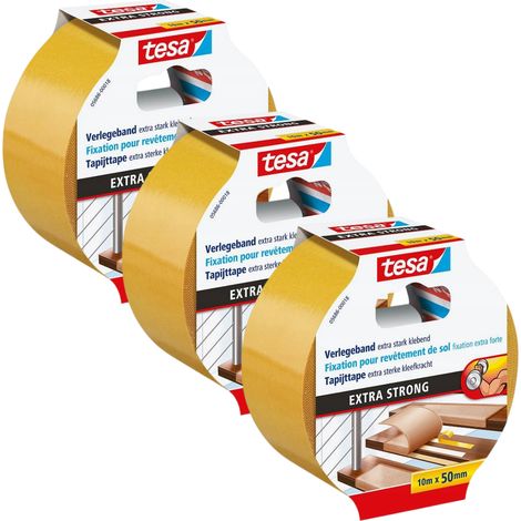 Tesa Extra Starkes doppelseitiges Teppichklebeband 10 m x 50 mm x3