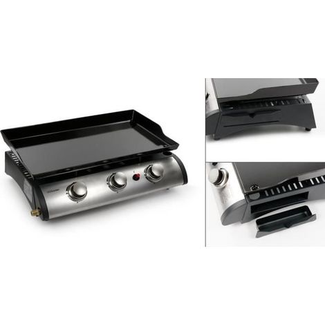 Plancha gaz - Virginia - 3 brûleurs - Acier inoxydable - 7500 W - Surface 60x34 cm