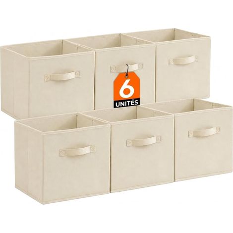 Cubes de Rangement Pliables, Panier en Tissu, Caisse, Boites Rangement avec Poignées, Organisateur pour Vetements, Jouets, 33 x 33 x 33 cm, 36 L, Beige, Lot de 6 (1/5)