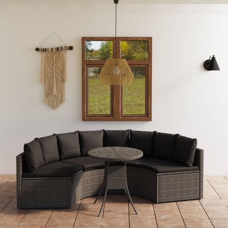 5-tlg. Garten-Sofagarnitur mit Auflagen Poly Rattan Grau