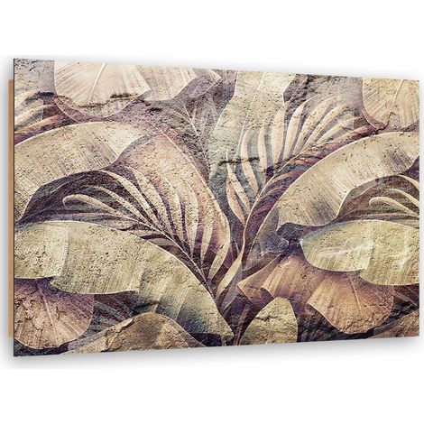 Quadro deco panel, Foglie di giungla di palma sull'imitazione del cemento - 60x40 (1/5)