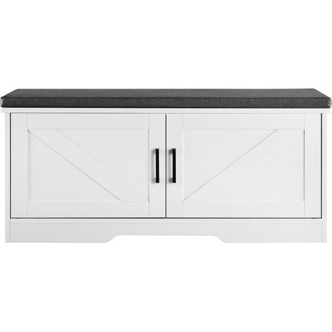 Schuhbank 1000 x 355 x 460 mm, Schuhaufbewahrung mit gepolstertem Sitzkissen, zweitürige Eingangsbank im Scheunenstil mit verstellbarem Einlegeboden, Flur, Wohnzimmer, Schlafzimmer, weiß und schwarz (1/5)