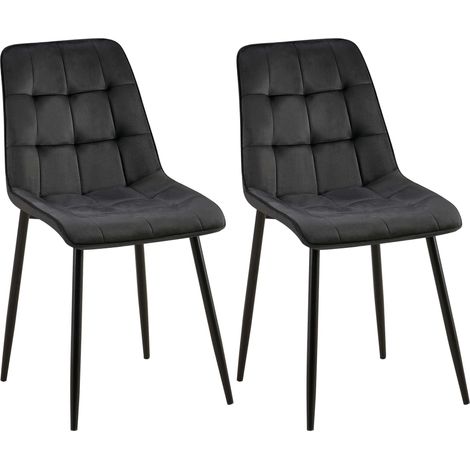 Lot de 2 chaises de salle à manger coutures décoratives carrées en velours noir cadre métal noir 100007565 (1/5)