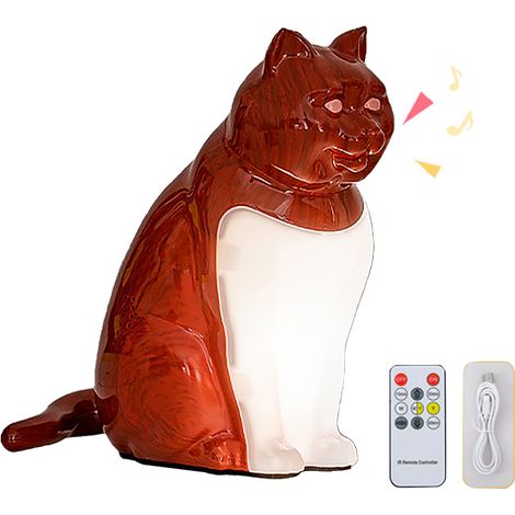 Lampada da tavolo decorativa a forma di gatto, ricaricabile tramite USB, con suoni e aromaterapia - Lampada da comodino in legno di mogano con venature marroni - Regalo creativo (1/2)