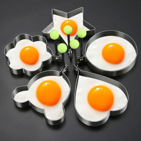 Silver Stainless Steel Egg Mold, 5 Heart-Shaped Egg Molds, Heart-Shaped Egg Rings (1/5)