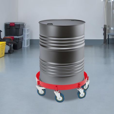 Chariot de transport pour fûts d'huile de 55 Gal, planche à roulettes à 8 roues avec capacité de charge de 907 kg, en métal, pour atelier, entrepôt et industrie Rouge (1/5)