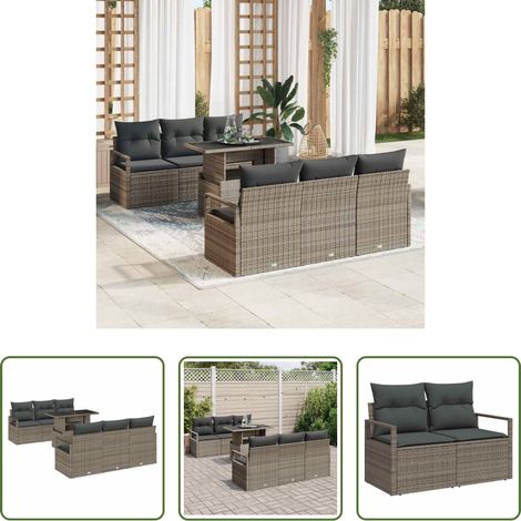 Canapé moderne - Ensemble de canapé de jardin avec stockage 7 pcs Gris polyrotin (1/5)