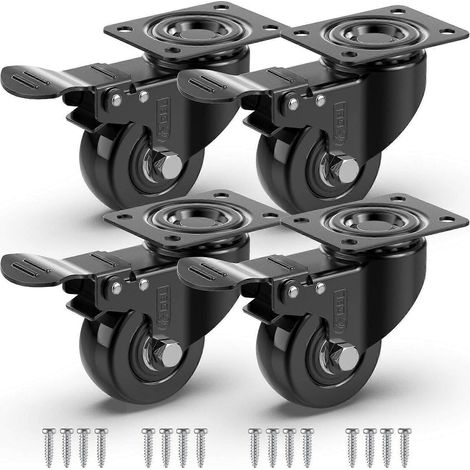Roulettes robustes, 50 mm, charge maximale de 200 kg, lot de 4, roulettes silencieuses pour le déplacement de meubles, roulettes pivotantes en caoutchouc pour chariot (1/5)