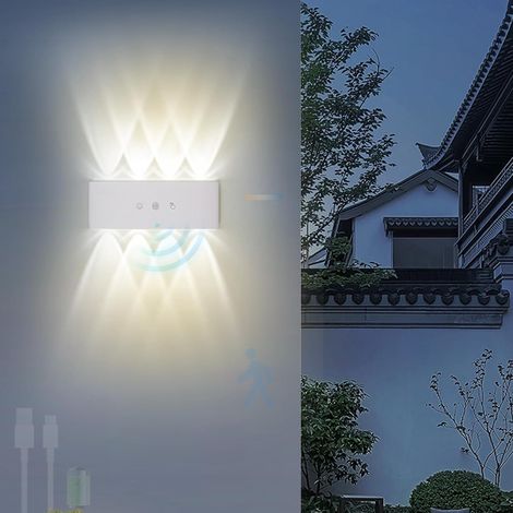Applique murale extérieure LED, intensité variable, rechargeable, veilleuse, éclairage de couloir, applique avec détecteur de mouvement, 2700-6000 K, idéale pour maisons, garages, jardins et villas (b