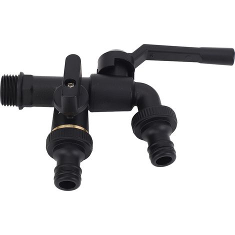 Robinet extérieur double sorties avec raccords 3/4po entrée 25mm 2 issues mural laiton antigel jardin noir (1/5)