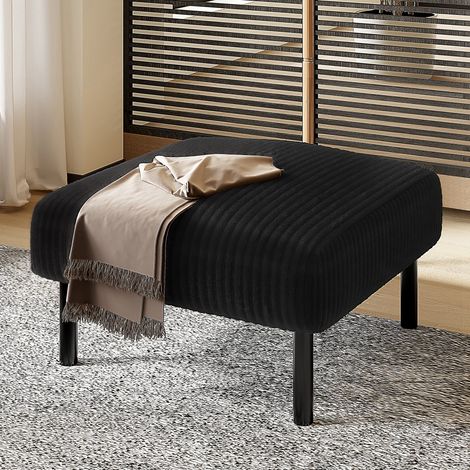 Tabouret velours côtelé 56x51x39 cm structure métal confort doux, multifonction repose-pied siège table appoint montage simple sans outils, noir (1/5)