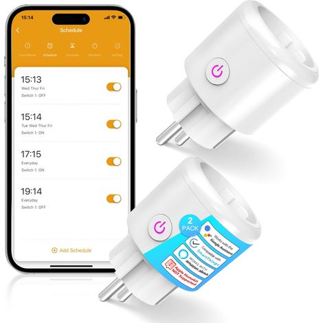 Prise Connectée Minuteur Programmable WiFi, Programmateur Prise Électrique, Compatible avec, Google Home et, Commande Vocale, Contrôle à Distance par Smart Life,Lot de 2 (1/5)