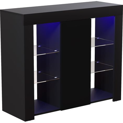 Azura LED Sideboard Large 1 Door Modern High Gloss Storage Cabinet Cupboard, Black