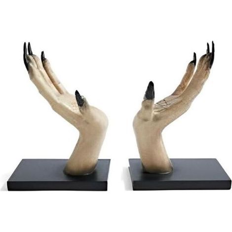 Paire de serre-livres en forme de mains de sorcière en résine, décoration d'Halloween pour chambre d'adolescent et salon (1/5)