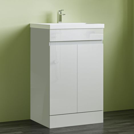 Biubiubath 500mm Bathroom Vanity Unit with Basin Gloss White Freestanding (1/4)