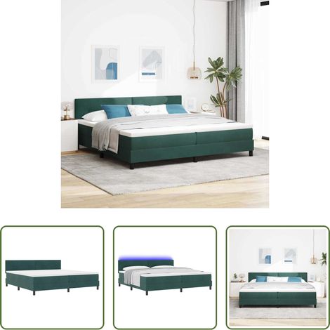 vidaXL Tête de lit réglable - Lit à ressort LED avec matelas Vert foncé 200 x 200 cm Velours (1/5)