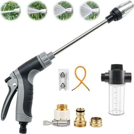 Pistola limpiadora de alta presión con 4 modos de pulverización, boquilla ajustable para manguera de jardín de 3/4 de pulgada, pulverizador de agua portátil para coche, patio, jardín y mascotas. (1/5)