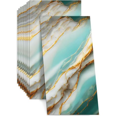 Lot de 10 panneaux muraux autocollants aspect marbre 60 x 30 cm – PVC résistant à l'huile – Étanche pour cuisine et salle de bain (1/5)