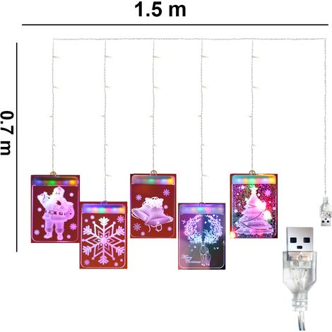 1 Guirlande lumineuse LED, forme cloche, blanc chaud, PVC, pour fenêtre, intérieur, extérieur, Noël (1/5)