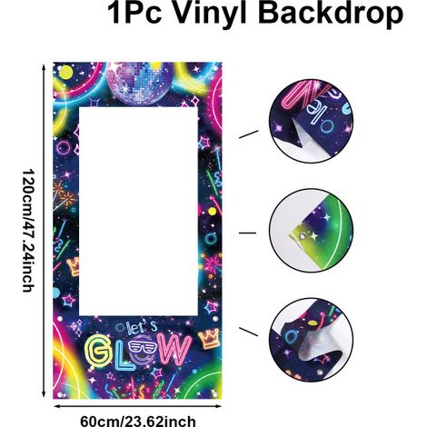 Fond photo fluorescent en vinyle pour fête d'anniversaire d'enfant : fanions, motif dessin animé, 60 x 120 cm.