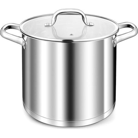 1 pièce Marmite acier inoxydable, fond 3 couches, 10 L, couvercle verre trempé, induction/gaz/vitrocéramique, cuisine familiale