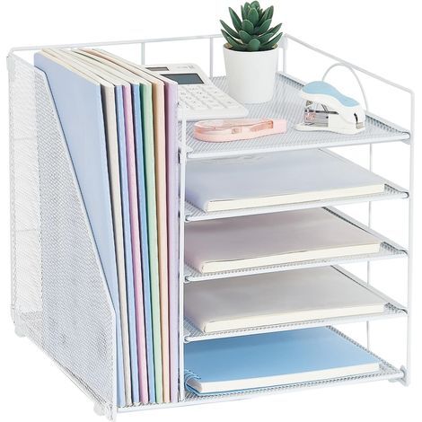 Weiße Aufbewahrungsbox für den Schreibtisch mit Rückwand (1/5)