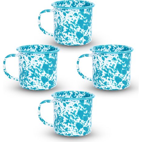 Crow Canyon Home 4er-Set Emaille-Tassen, 350ml, Langlebiges Emaillegeschirr - Perfekt für den täglichen Gebrauch und Aktivitäten im Freien, Spülmaschinenfest für einfache Reinigung, Türkis (1/4)