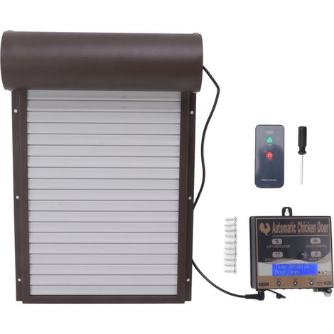 Poulailler automatique porte aluminium programmable ouvre-porte avec minuterie capteur lumineux télécommande 3 modes marron (1/5)