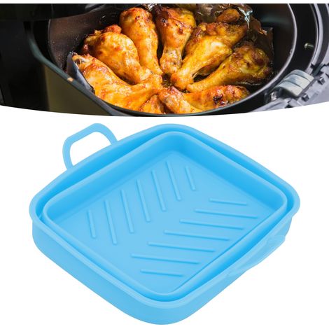 Accessoires pour friteuse à air en silicone à double panier avec poignées, vendus en bleu (2 paniers par paquet). (1/5)