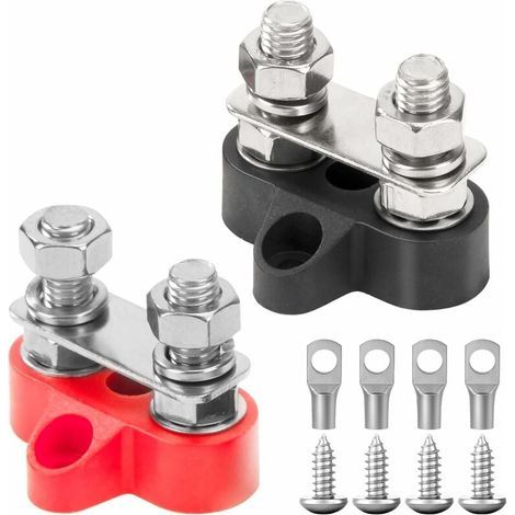 Bornier de Distribution d'alimentation de Batterie M8 Bornier de Batterie à Double Borne 12V-48V pour Voiture Camion Bateau Noir et Rouge (1/4)