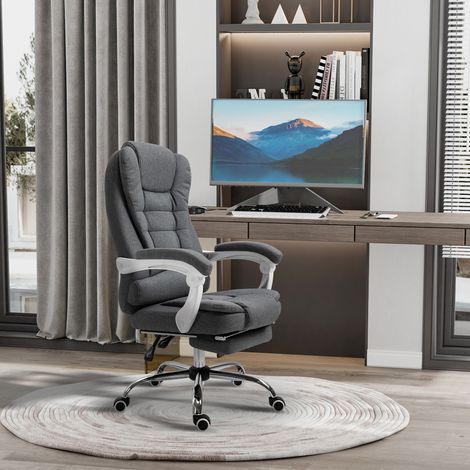 Bürostuhl 65x70x110-118 cm grau aus Eisen mit verstellbarer Rückenlehne und ausziehbarer Fußstütze (1/5)