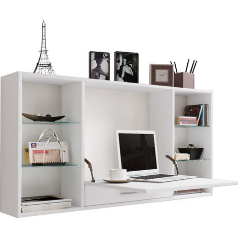 Escritorio colgante de madera VCM Escritorio Escritorio Ordenador Mesa Cajón Teala (Blanco)