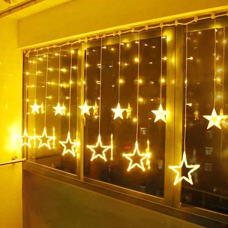 Lichtgirlanden, LED-Lichtvorhang, Hochzeit, Außen- und Innenbereich, batteriebetriebene LED-Lichtgirlande, 120 LEDs, 2 Sterne, 8 Modi, Weihnachtsdekoration, Abendparty, Schlafzimmer, Terrasse, Terrass (1/5)