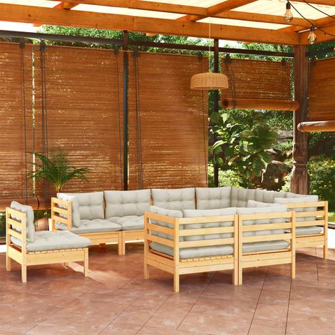 Muebles de jardín 9 pzas y cojines madera maciza de pino crema vidaXL (1/5)
