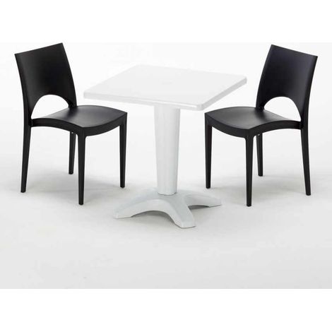Mesa Cuadrada Blanca 70x70 cm y 2 Sillas De Colores Paris Patio - Negro
