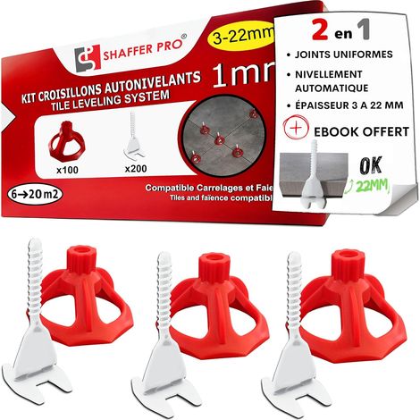 Kit croisillons autonivelants à visser LEVEL FIT 1 mm – 300 pcs – Pose carrelage 2 à 22 mm – 200 croisillons + 100 cadrans – SHAFFER PRO (1/5)