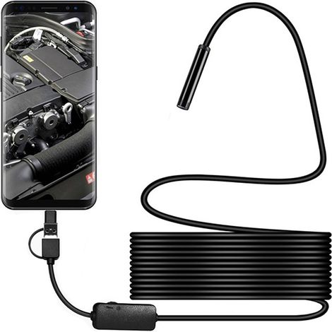 Endoscope - Caméra D'inspection Vidéo HD 640x480 - Câble Étanche IP67 De 5 M - Objectif 7 Mm Avec 6 LED - Pour Smartphone Android Et PC (1/5)