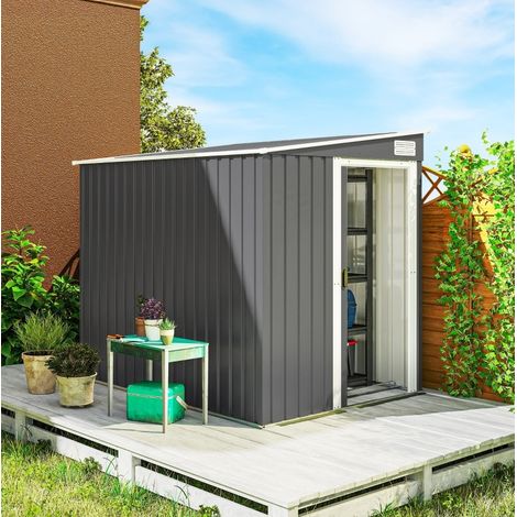 Casetta da giardino in metallo 154 x 206,5 x 181 cm, acciaio zincato, grigio scuro DESVIAE (1/5)
