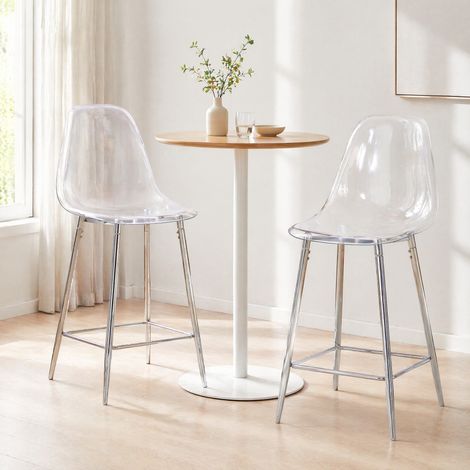 MEUBLIV Lot de 2 tabourets de bar transparents 51x45x102 cm argent – dossier haut (1/4)