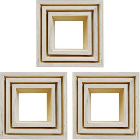 3 blocs de 3 petites étagères carrées en bois 22, 18 et 14 cm (1/3)