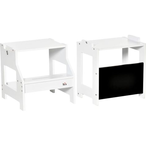 Tour d'observation enfant 3 en 1 HOMCOM, tour d'apprentissage avec échelle, hauts rebords de sécurité et tableau noir, marches antidérapantes, learning tower, pour enfants 3-6 ans, blanc (1/5)