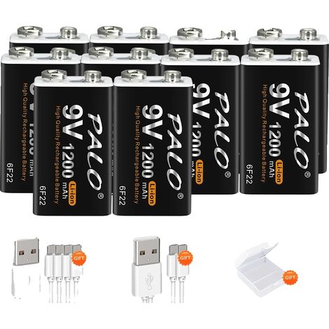 Batería recargable de 9V, capacidad de 1200mAh, carga micro USB, 10 unidades (1/2)