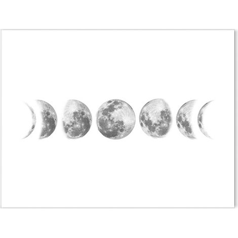 Tableau sur toile phases lunaires sans cadre pour décoration murale maison (Blanc 090-1) (1/2)