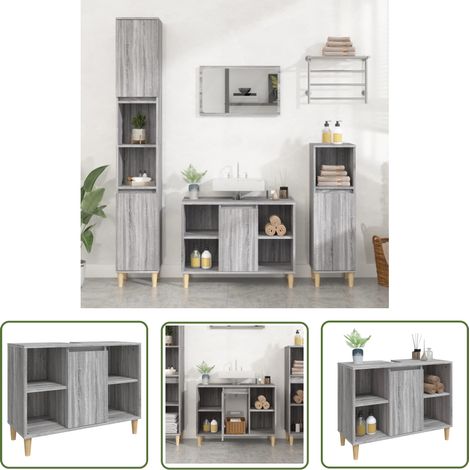 The Living Store Waschbeckenunterschrank Grau Sonoma 80x33x60 cm Holzwerkstoff - Waschbeckenunterschrank - Badezimmermöbel - Schubladen - Spiegelschrank - Badeschränke (1/5)