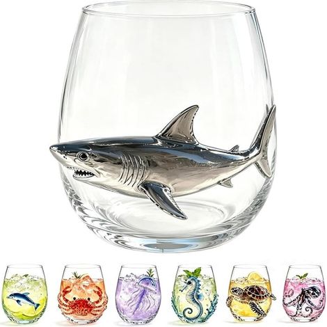 Irovami Verre à whisky artisanal en verre en forme d'œuf et d'animal, requin (1/5)