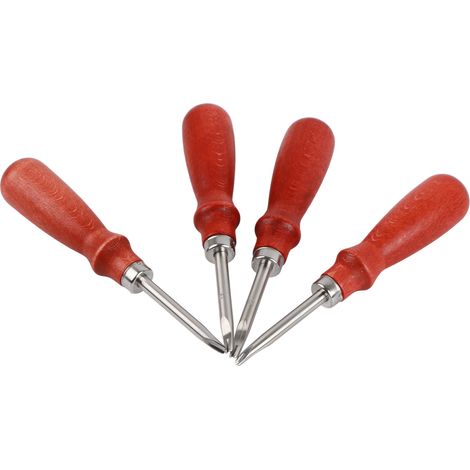 Kit de Travail du Cuir Professionnel 4 Pièces avec Manches en Bois pour la Découpe et la Création en Cuir DIY