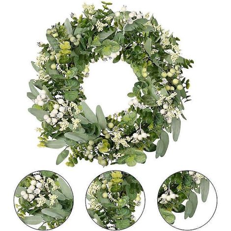 Couronne de 45 cm de diamètre, guirlande ronde de feuilles vertes d'eucalyptus, guirlande de vigne pour jardin