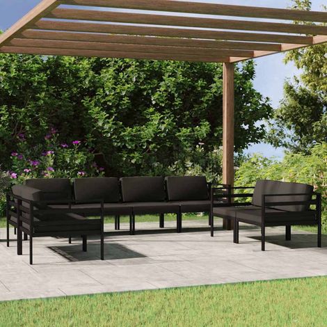 vidaXL Set muebles de jardín 8 pzas y cojines aluminio gris antracita (1/5)